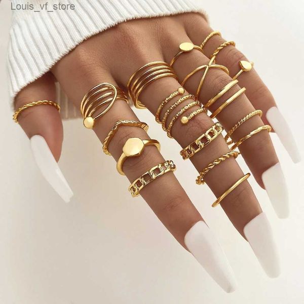 Anillos de banda KISSWIFE 23PCS Irregular Geomatric Oro y Plata Color Anillos de metal Set 2023 Mujeres Nueva tendencia Joyería de moda Anillo al por mayor T231213