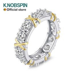 Anillos de banda Knobspin D VVS1 Moissanite RFOR Woman Engagement Weddjewely con GRA 925 Sterlsliver Gold White Gold Eternity Band J240429