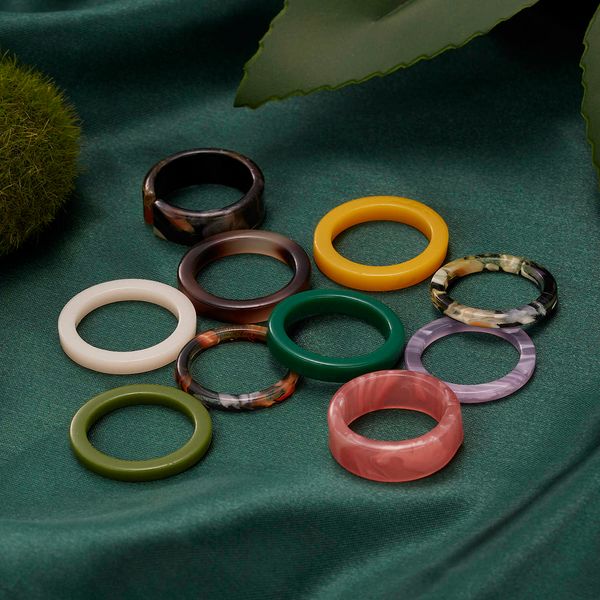 Anillos de banda Conjunto de anillos para juntas de acetato elegante de moda coreana, anillos finos de resina acrílica coloridos minimalistas para mujer, joyería de moda, regalo de fiesta AA230417