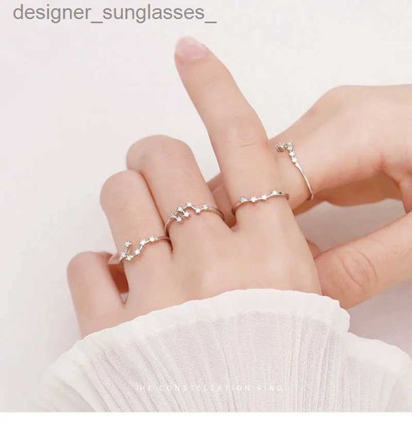 Anillos de la banda Fashion Korean Silver Color Rings para mujeres Ring de apertura de circón de cristal brillante 12 Joyería de constelación Birthay GiftL231222