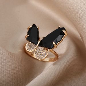 Bandringen Kpop Crystal Butterfly -ringen voor vrouwen roestvrij staal charme vingerring bruiloftspaar Joodly beste vriend cadeau anillos mujer g230213