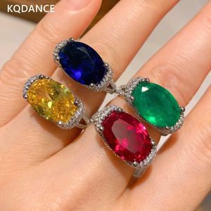 Anneaux de bande KQDANCE Créé Citrine Émeraude Rubis Pierres Précieuses Diamant RAvec grand vert rouge Jaune Zircon pierre Bijoux Pour femme En Gros J240118