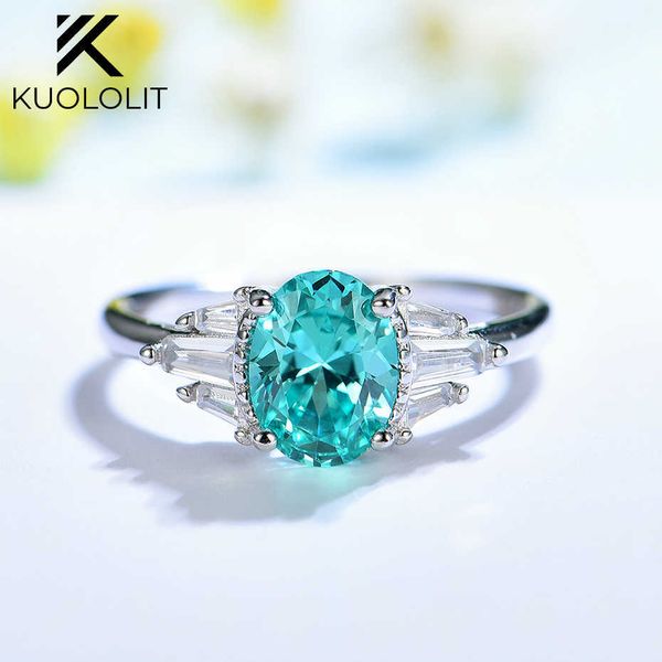 Bagues Kuololit Argent 925 Bijoux Menthe Saphir Paraiba Tourmaline Anneaux De Pierres Précieuses pour Femmes Bijoux De Luxe pour Mariage Fiançailles J230517