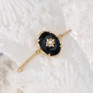 Bandringen Lamoon Natural Black Agate Ring Dames Gem Ring 925 Sterling Silver Gold Vimel Exquise Sieraden Vintage Elegant Bijou