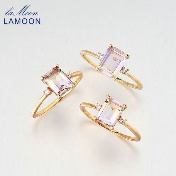 Anillos de banda LAOOM Anillo de ametrino natural de piedras preciosas vintage para mujer Amatista cuadrada Plata de ley 925 Chapado en oro Joyería fina RI191 230608