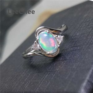 Bandringen LeeChee 100 Natuurlijke Opaal Ring voor Vrouwen Bruiloft Verlovingscadeau 57mm Kleurrijke Edelsteen Fijne Sieraden Echt 925 Sterling Zilver Z0327