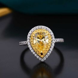Anneaux de bande LESF 925 bague en argent Sterling coupe poire très brillant Simulation diamant jaune mariage bijoux haut de gamme AA230426
