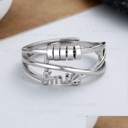 Anneaux de bande Lettre Charme rotatif Bague réglable Bande Anneaux ouverts pour femmes filles ami cadeau mode bijoux fins Drop Del Dhgarden Dhyuw