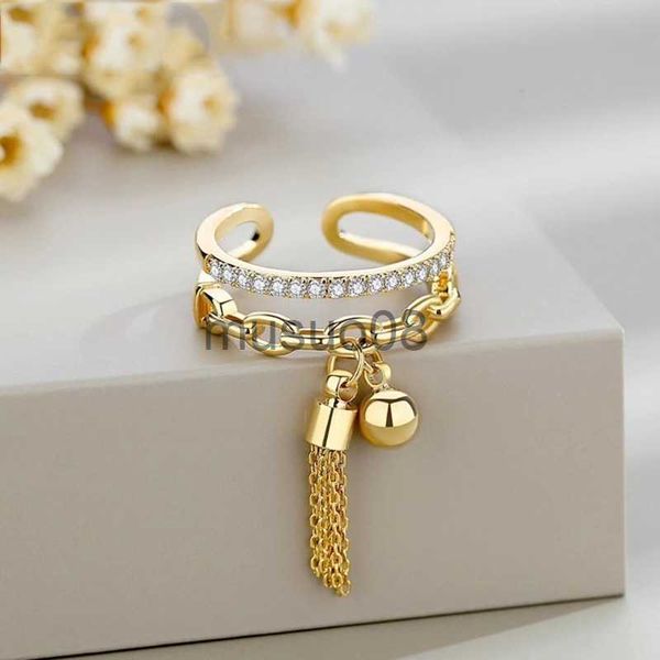 Anillos de banda Link Cadena Tassel Anillo Zirconia con espigas Correse Charm Anillo de dedo para mujeres J0817