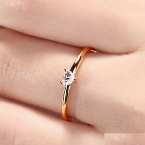 Anillos de banda Pequeño corazón en forma de mujer Color oro Anillo de compromiso de boda Joyería Zircon Joyería de moda romántica Entrega de gota Dhejv