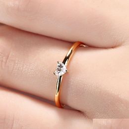 Anneaux de bande Petit coeur en forme d'anneaux pour femmes couleur or bague de fiançailles de mariage bijoux zircon romantique bijoux de mode goutte delive dhmwr