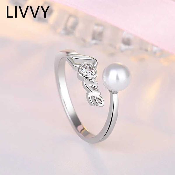 Anillos de banda LIVVY Color plata elegante perla amor corazón cristal circón anillo ajustable para mujer moda hecha a mano joyería de moda fina regalos 240125