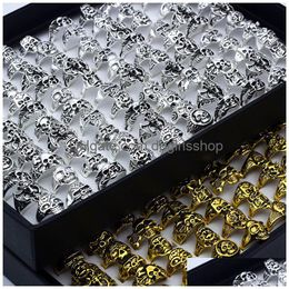 Bande Anneaux Lot Skl Sculpté Biker Hommes Sier/Plaqué Or Bague En Alliage De Mode Bijoux 50 Pcs/Lot Drop Delivery Otnim