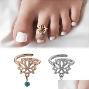Anneaux de bande fleur de Lotus Turquoise anneau d'orteil réglable pied ouvert doigt bijoux accessoires cadeau livraison directe Otju2