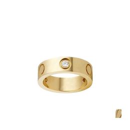 Bands anneaux Love Designer Jewelry Rose Gold Sier plaquée en titane acier avec diamant Fashion Street Hop Casual Casual Classic Ring Classic DH5Wh