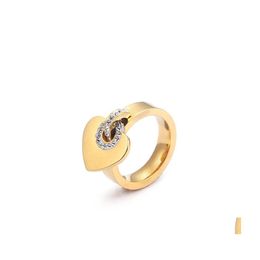 Bandringen liefde voor titanium stalen sieraden groothandel mode diamant hartvormige ring plating 18k goud roestvrij voor vrouwen cadeau drop d dhizj