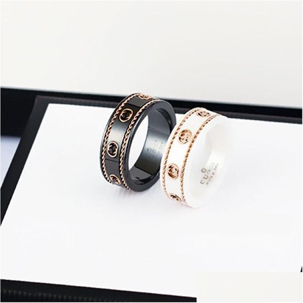 Anillos de banda Anillo de amor Y y porcelana Hombres Diseñador de joyas para mujeres Anillos para mujer Regalo de aniversario G Doble Cerámica en blanco y negro Anc Dhq7E