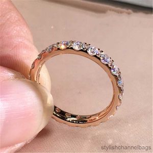 Anillos de banda, anillos de boda de promesa de bajo perfil para mujer, moda cúbica completa, anillo fino de Color oro rosa, joyería elegante Simple para chica