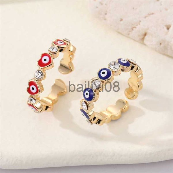 Bande Anneaux Chanceux Turc Rouge Bleu Evil Eyes Anneau Pour Femmes Hommes Zircon Coeur Ouvert Bagues Arc-En-Ciel Couple Amis Fête Bijoux Cadeaux J230719