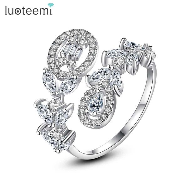 Anillos de banda LUOTEEMI Anillos ajustables únicos CZ para mujer Anillo de dedo abierto con diseño de rama de árbol de circonio cúbico de lujo para niña Regalos de Navidad 240125