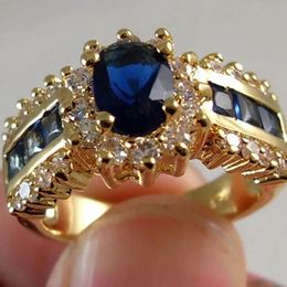 Bandringen Luxe Blauw Rood Zirkonia Modieus Ringen voor heren en dames Goud Kleur Verjaardag Unisex Sieraden Trouwringen Groothandel 231021