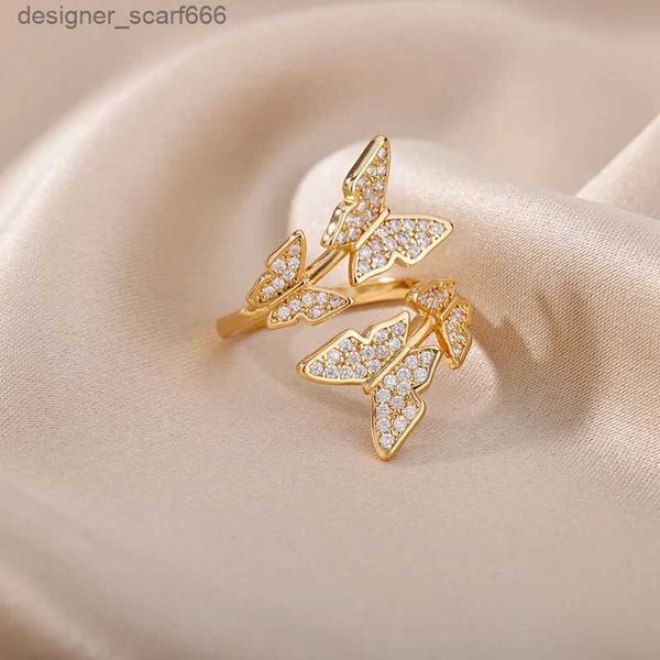 Anillos de banda Anillo de mariposa múltiple de lujo para mujeres Novia Anillo de pareja ajustable abierto Tendencia Joyería de fiesta de cumpleaños R231017