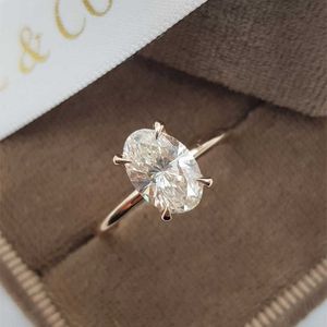 Anillos de banda de lujo 1.7CT Oval Cut Solitaire Ring Rose Gold Color Hidden Halo Crystal Stone Anillos para mujeres Wedding Party Cool Jewelry Gift G230213