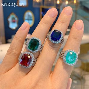Bandringen Luxe 10*12mm Paraiba Tourmaline Emerald Ruby Sapphire Rings For Women Lab Diamond edelsteen feestje Fine Jewelry GiftSl J230517
