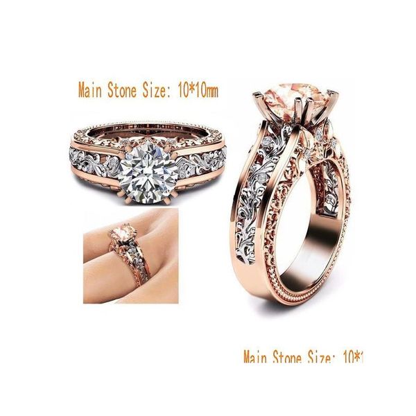 Bagues de bande de luxe 14K plaqué or rose deux tons bague femmes rubis diamant fiançailles bijoux de fête de mariage livraison directe Dhynp
