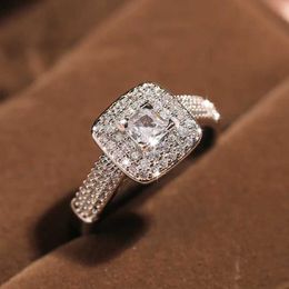 Bands Anneaux Luxury 925 STERLING Silver For Women Mariage Square Zircon Party Engagement Anneau Eternity Jewelry H240425