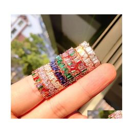 Bandringen luxe colorf kubieke zirkonia ring voor vrouwen glanzende rec regenboog steen bruiloft vinger ringen gouden kleur boho mode sieraden dhzda