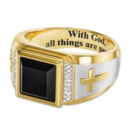 Bands anneaux design de luxe pour hommes croix croix à deux tons noirs zircon rfashion mâle bijoux homme weddaccessories petit ami amour cadeau j240429