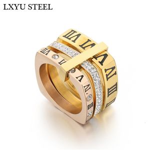 Bandringen Luxe Vrouwelijke Verlovingsring Trendy Roestvrij Staal Drie Lagen Romeinse Cijfers Zirkoon Bruids Bruiloft Sieraden Cadeau 221119