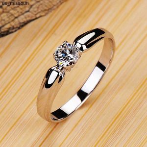 Anillos de banda de lujo para mujer pequeño anillo de piedra redonda Real 925 anillo de compromiso de plata esterlina solitario de cristal anillos de boda para mujeres J230522