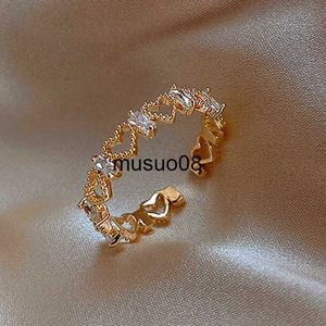 Band Ringen Luxe Goud Kleur Parel Zirkoon Ringen voor Vrouw Eenvoudige Holle Hart Kruis Opening Gezamenlijke Ring Bruiloft Elegante sieraden Geschenken J230602