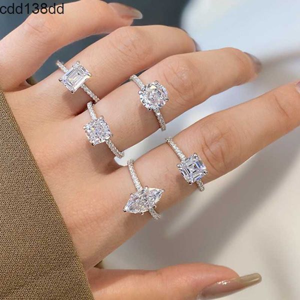 Anillos de banda Anillo de diseñador de boda de oro de lujo para mujer Plata de ley 925 Diamante redondo Oval 5A Circonia Amor para mujer Promesa de eternidad Anillos de compromiso de boda Caja de regalo S