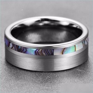 Anillos de banda Lujo Alto Pulido Clásico Simple Abalone Shell Hombres Acero Anillo de tungsteno Sier Joyería de boda 594 Q2 Drop Deliver Vipjewel Dhs9N