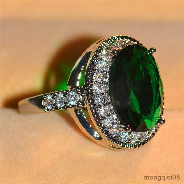 Anillos de banda de lujo para hombre y mujer, anillo ovalado grande, precioso verde, rojo, blanco, compromiso de boda para hombres y mujeres