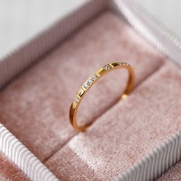 Bandringen luxe non -fade 316 l roestvrij staal pave micro zirkoon ring vrouw 18 k goud plating mode persoonlijkheidsring niet vervagen