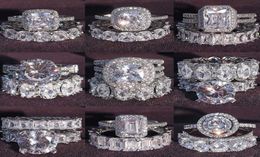 Anillos de banda de lujo Real 925 de plata esterlina Oval Princess Cut Anillo de bodas para mujeres Compromiso Eternity Jewelry Zirconia Motion current 85ess