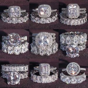 Band Ringen Luxe Echte 925 Sterling Zilveren Ringen Ovale Princess Cut Trouwring Set voor Vrouwen Engagement Band Eternity Sieraden Zirconia R4975 P0818 Z230629