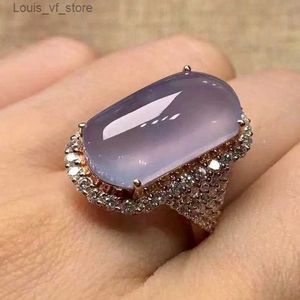 Bands Anneaux Luxury Rectangle Light Purple Zircon Stones Fashion Bijoux Exquise Silver Color Engagement Mariage pour les femmes H240424