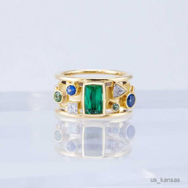 Anneaux de bande Luxury Retro Femmes Géométrique Ring à doigts Vintage Party Party Green / Blue / White Zircon Stones Femme Jewelry New Ring R230725