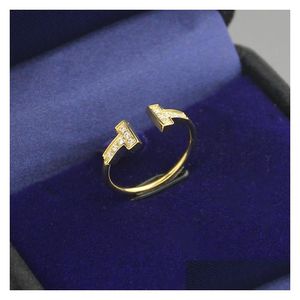 Bandringen luxe roségouden diamant split gekleurd roestvrijstalen bruiloft ring ontwerper paar sieraden love dames cadeau verloving dro dhlr5