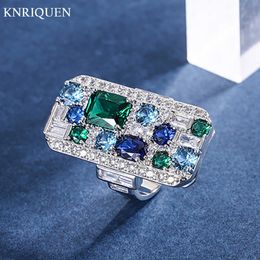 Bandringen Luxe vintage Emerald Sapphire Aquamarine Gemstone Big Ring For Women Women Wedding Band Cocktail Party Ring Charms Gift Cessories J230517