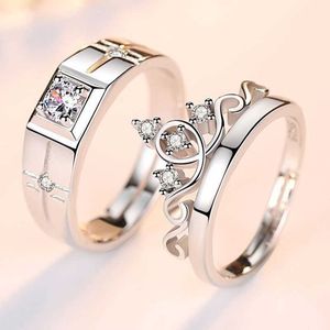 Anneaux de bande Luxe Zircon Couple jumelé anneaux pour femmes hommes brillant couronne fleur coeur promesse bague amant anniversaire mariage bijoux AA230426