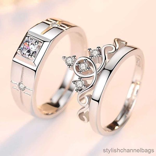 Anneaux de bande de luxe Zircon Couple anneaux jumelés pour femmes hommes proposition de fleur promesse anneaux réglables bijoux de mariage