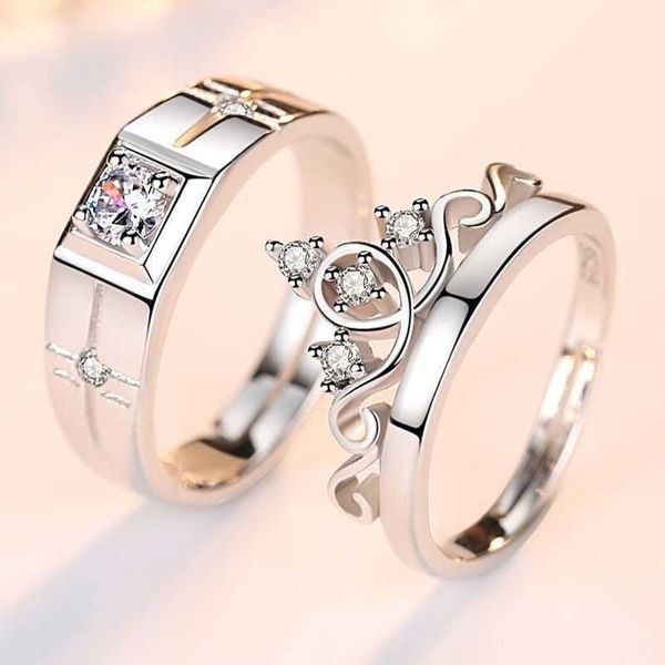 Anillos de banda Pareja de circón de lujo Anillos emparejados para Mujeres Hombres Corona brillante Flor Corazón Promesa Anillo de dedo Amante Aniversario Joyería de boda AA230426