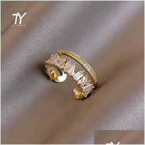 Anillos de banda de lujo circón oro doble apertura de estudiante para mujer 2021 moda gótica joyería de dedo fiesta de boda chicas sexy anillo gota othrh