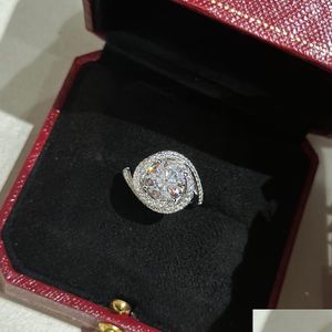 Bands Rings Luxurys Trinity Esigner Top S925 Sterling Sier Double Round Circle Big Shinning Zircon Engagement Brides Femmes Ring Jewelry OT9EJ